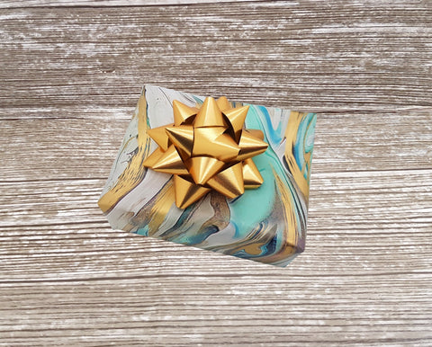 Aqua Teal Gold Marbled Wrapping Paper Sheets