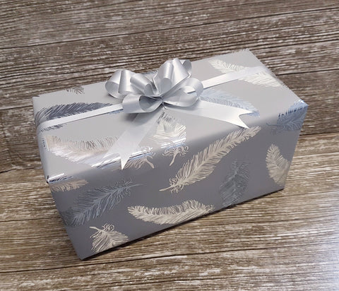Feather Print Grey Wrapping Paper