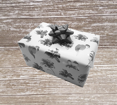 Grey and White Bold Floral Wrapping Paper