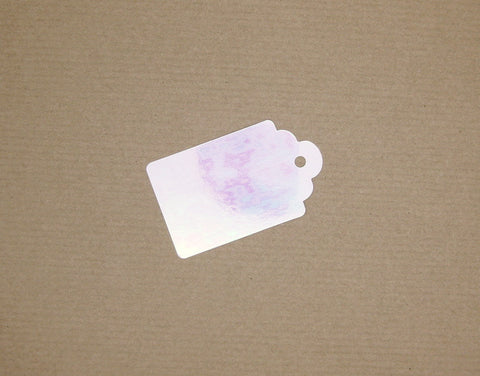 Luggage Tag Style Pearly Iridescent White with coordinating tie